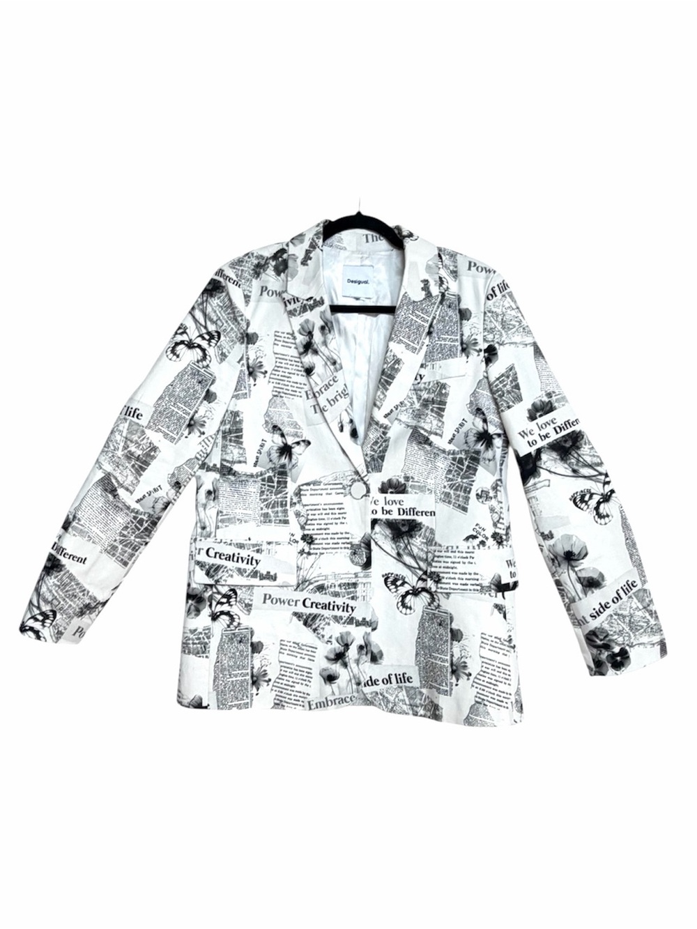 Desigual Black White Newspaper Print Blazer Jacket  M/L
